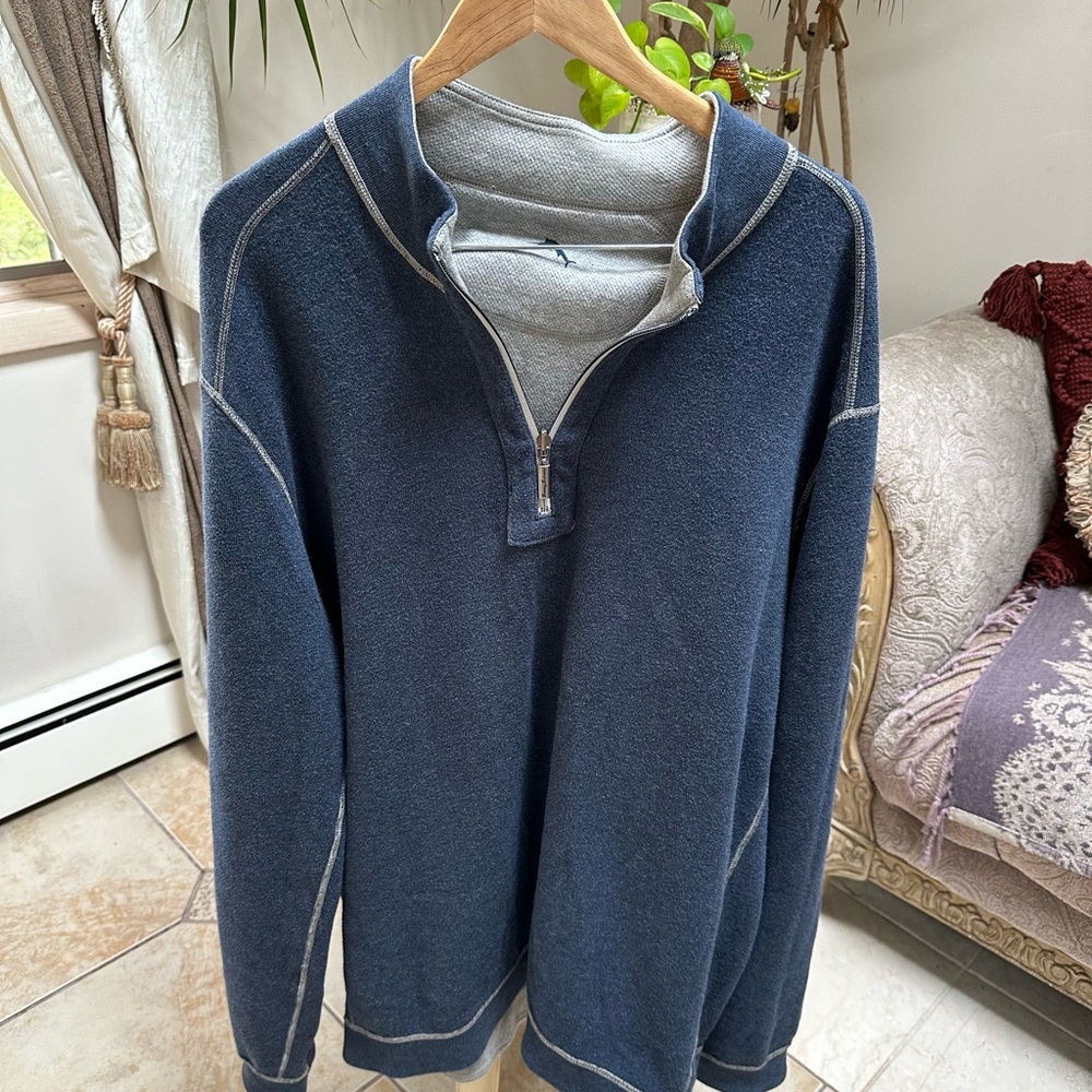 TOMMY BAHAMA Men's REVERSIBLE Gray/ Blue Half-Zip Sweater 2XL